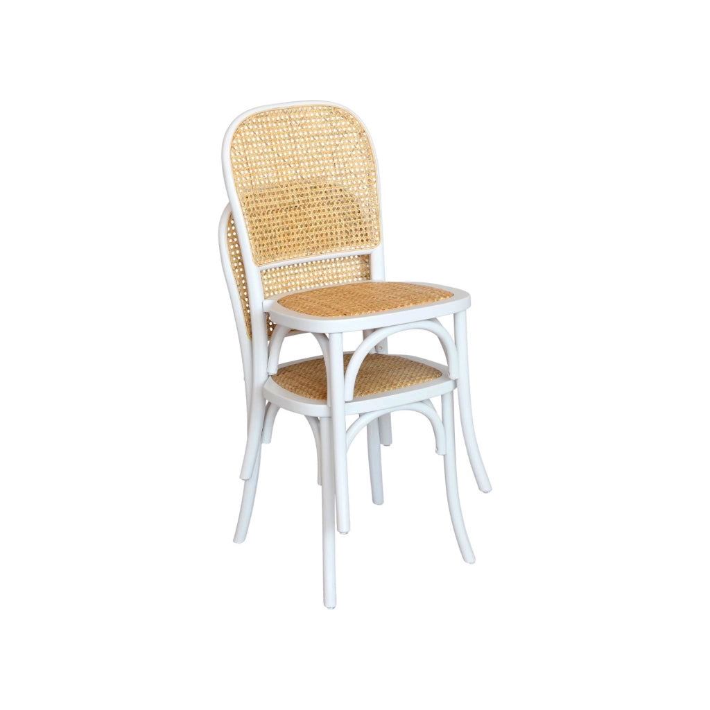 Set di 4 sedie in legno e rattan vintage , bianco