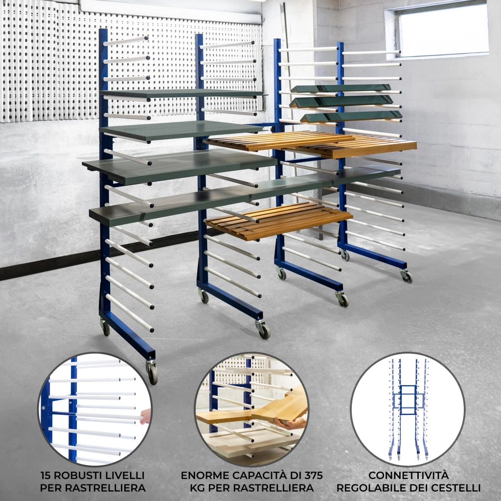 Carrello per Asciugatura Vernici a Spruzzo Combinato x 2 con 4 ruote resistenti 375 kg di capacità