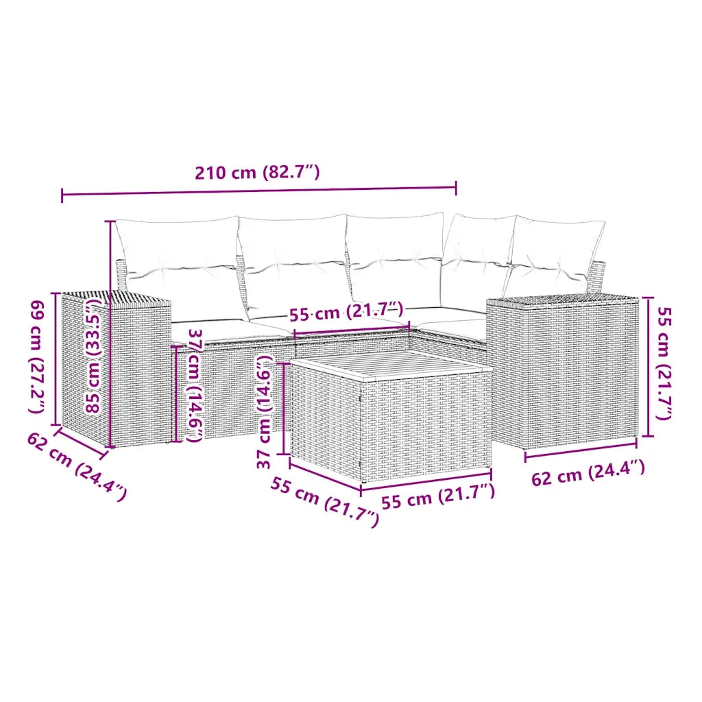 Set Divani da Giardino 5 pz con Cuscini in Polyrattan Nero