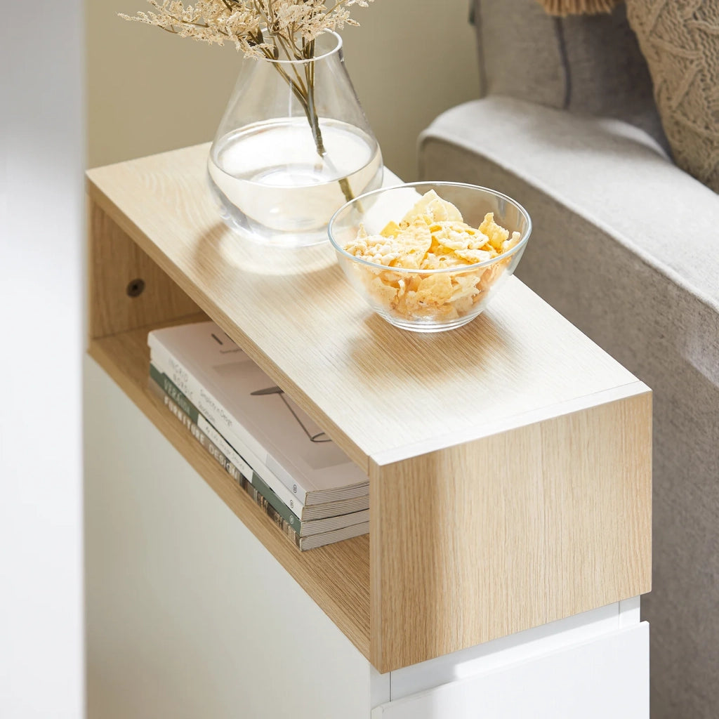 Tavolino con ruote da divano Carrello con 2 cassetti Comodino camera da letto Naturale 50x20x60cm FBT155-WN
