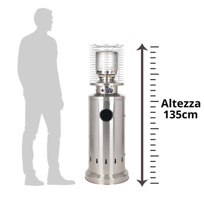 Stufa a Gas da Esterno Riscaldatore Gpl Portatile con Ruote FIRE Cilindro Arredo Riscaldante per Terrazzo P Acciaio Inox