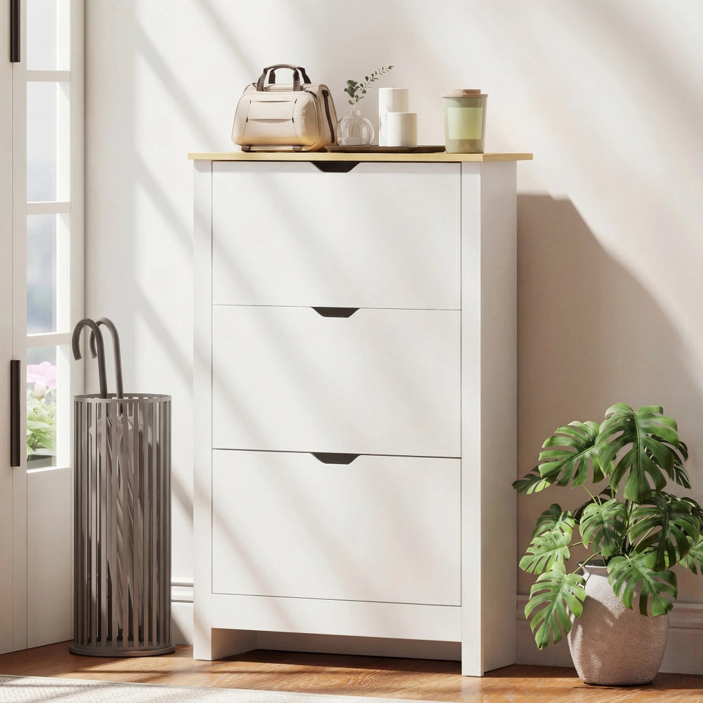 Armadio per scarpe con 3 ante ¨C zephmum ¨C bianco e marrone 72x26x112 cm