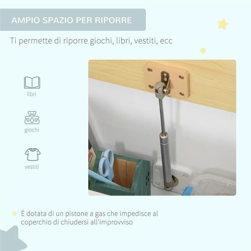 CASSAPANCA PER BAMBINI 2 IN 1 IN LEGNO 60X30X50CM BIANCO E LEGNO NATURALE