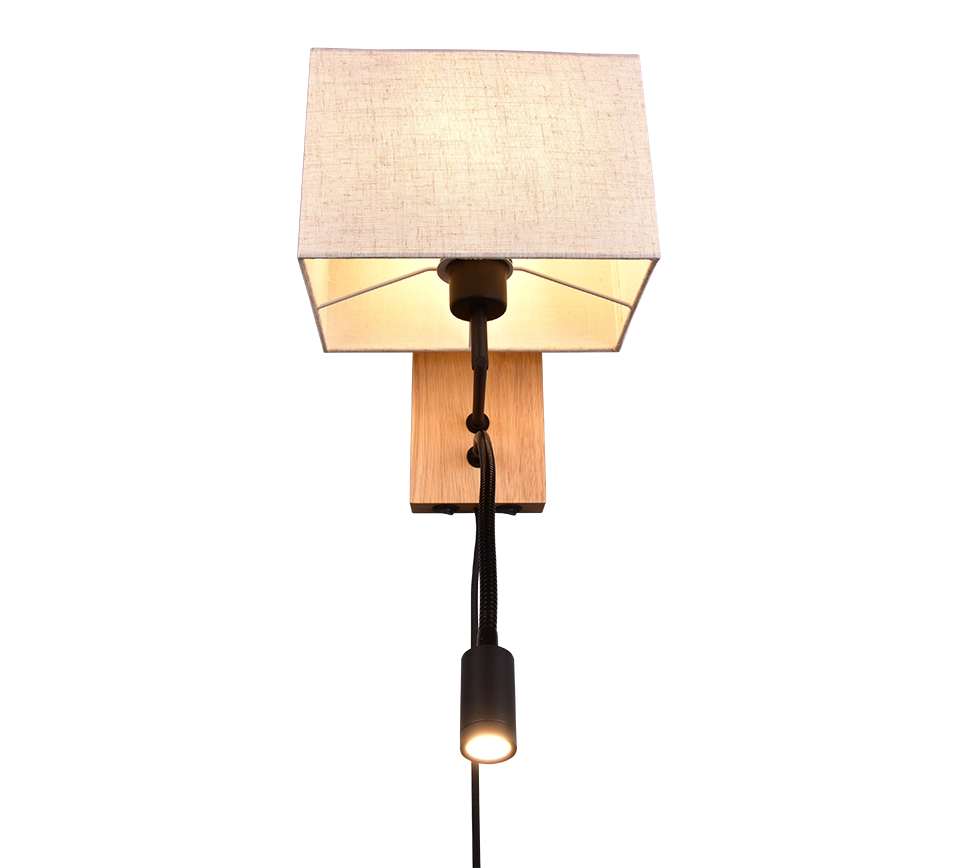Applique con lampada da lettura, metallo e legno, nero, L 25 cm, Nilam