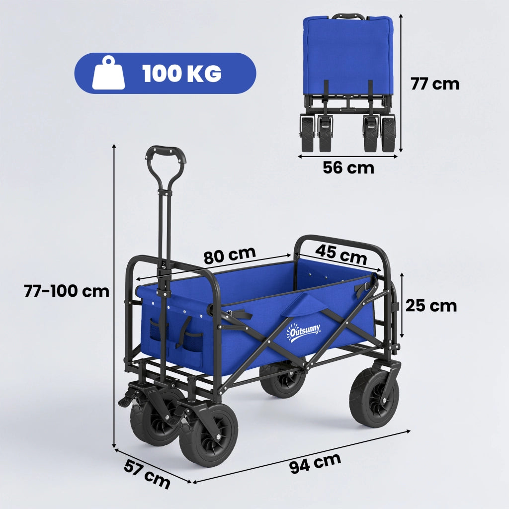 Carrello da Giardino Pleghevole ¨C zephmum ¨C Blu Scuro, Acciaio, 100 kg