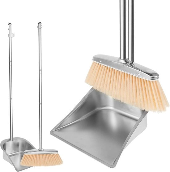 Set di spazzole e spazzole con manico lungo - Acciaio inossidabile - 118 cm - Per pulire casa, ufficio, veranda e terrazzo (Quadrato)
