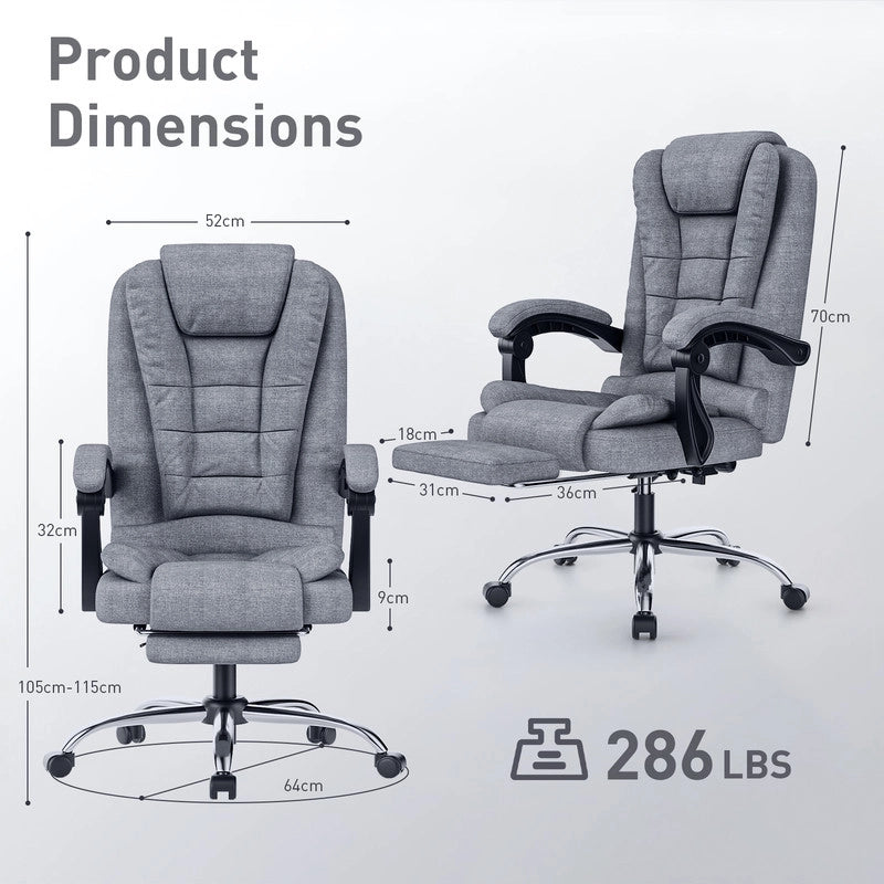 Sedia da ufficio con poggiapiedi, sedia da ufficio ergonomica , sedia per computer in pelle PU, girevole e inclinabile, grigio scuro