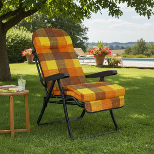 Marvin Sdraio Reclinabile da Giardino Sofia con Poggiapiedi Estraibile, 7 Posizioni, Cuscino Anat ROSSO/ARANCIO A QUADRI