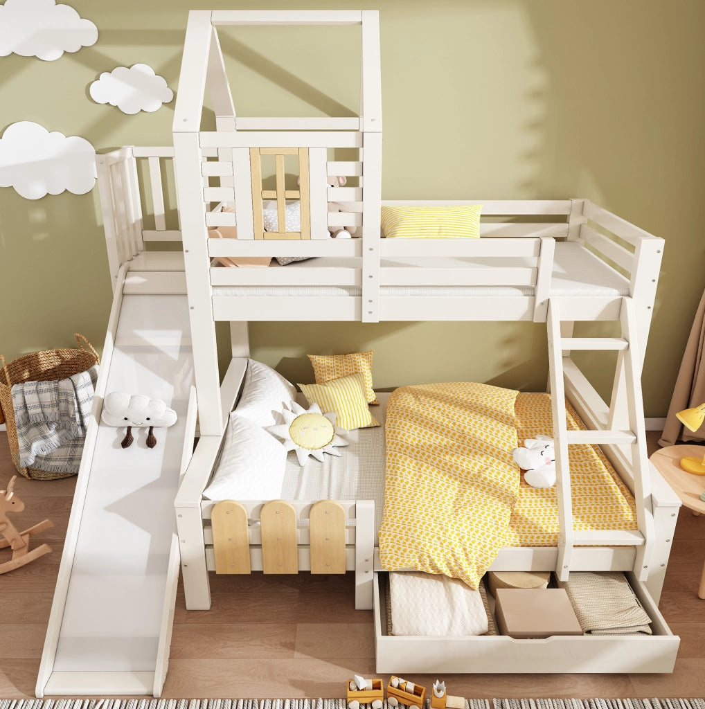 Letto a castello 90x200/140x200 con scivolo e cassetto