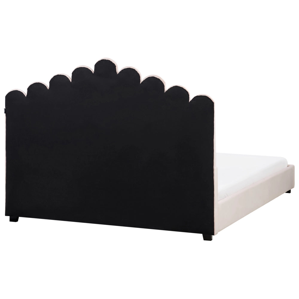 Letto matrimoniale ad acqua in velluto rosa pastello 160 x 200 cm testata alta a conchiglia stile classico retrò