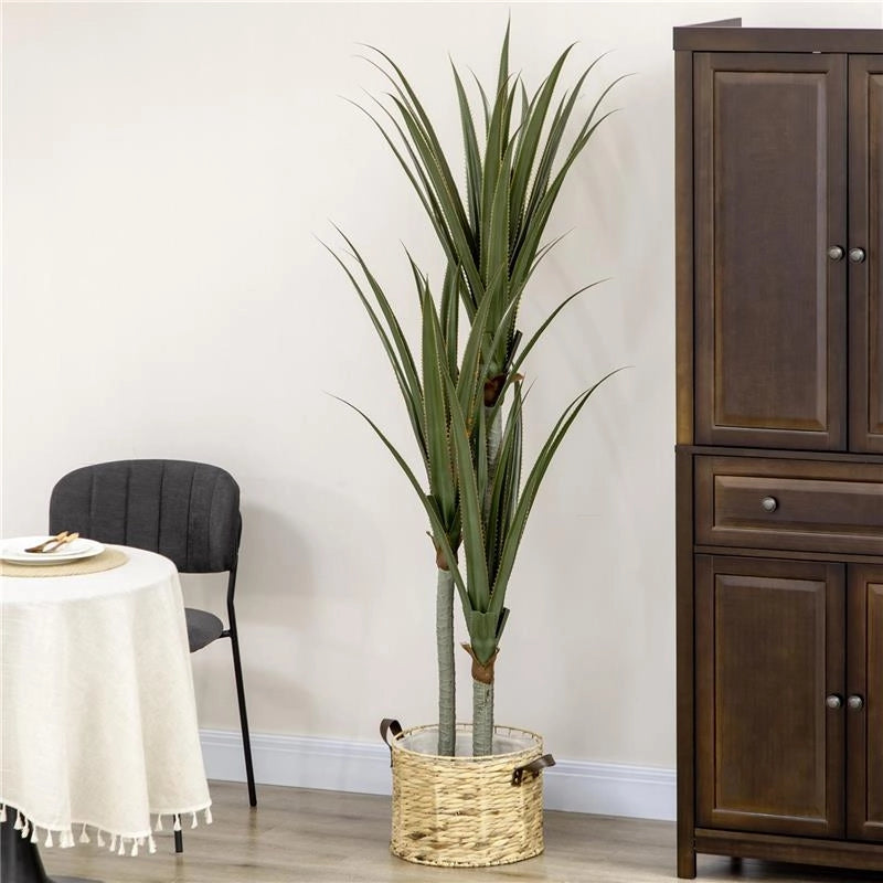 PIANTA ARTIFICIALE DI YUCCA DA 190 CM CON 39 FOGLIE IN VASO CONTENITORE DI PEVA E CEMENTO