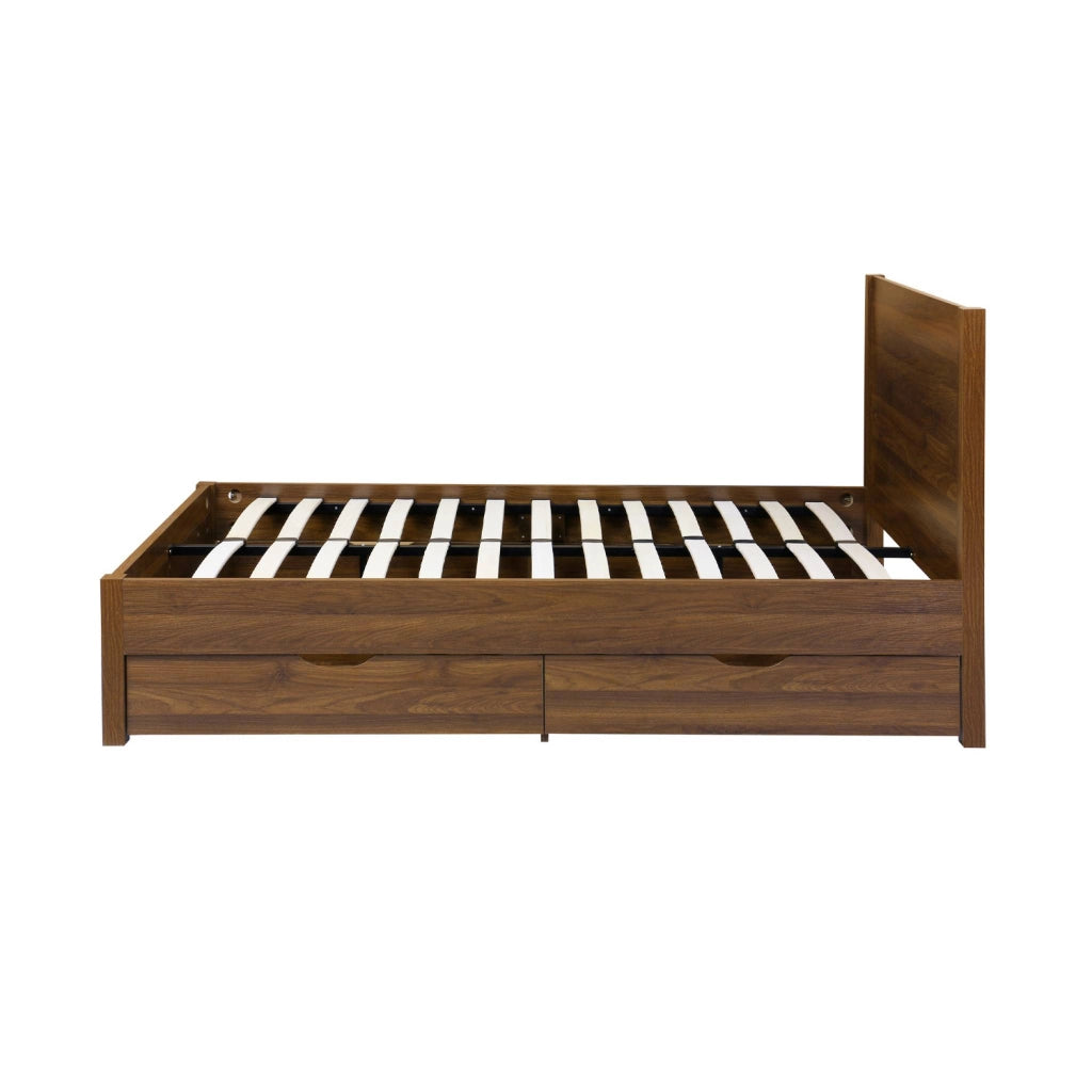 Letto con rete a doghe e testiera 140x190cm + 4 cassetti, noce