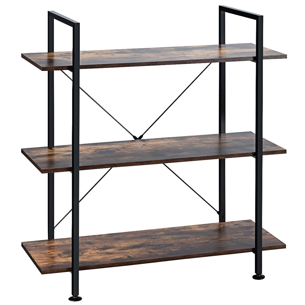 Libreria stile industriale con struttura in metallo-Scaffale multiuso con 3 ripiani per piante e fiori Marrone