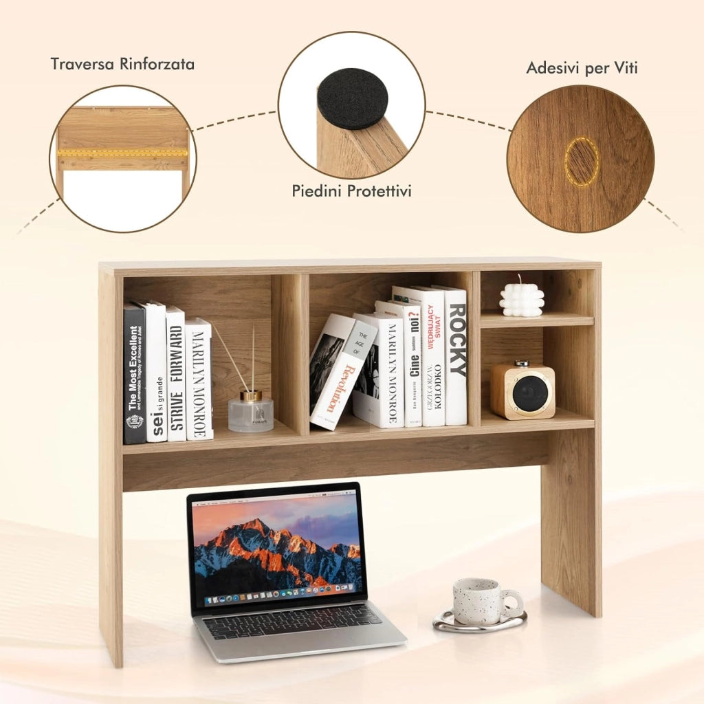 Libreria da Scrivania per Computer, Scaffale da Tavolo con 4 Cubi e Scomparto Posteriore Aperto, Organizzatore di Stoccaggio per Scrivania, 94x25x73 cm (Naturale)