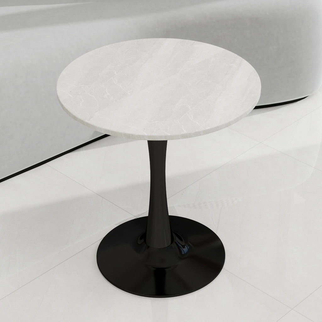 Tavolino rotondo 70 cm in marmo artificiale nero e bianco, per 2-4 persone