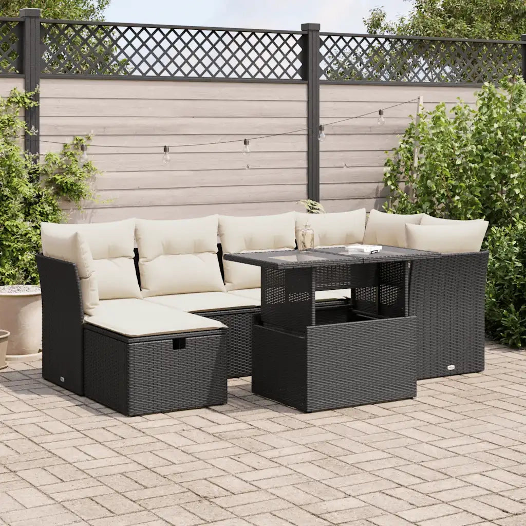 Set Divani da Giardino con Cuscini 7pz Nero Polyrattan 3327776