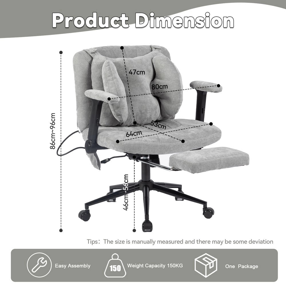 Poltrona da Ufficio Girevole con Poggiapiedi ¨C MINIMAL ¨C Grigio, Braccioli, Regolabile