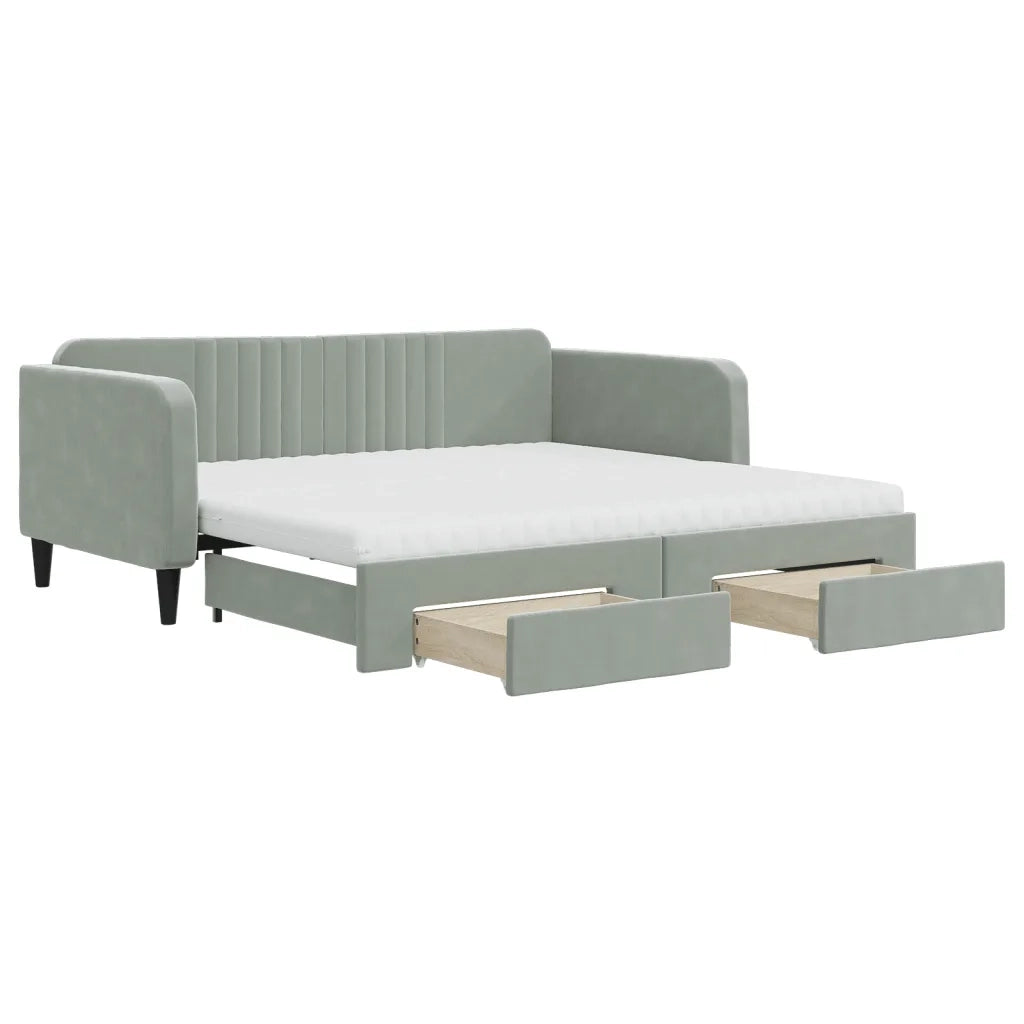 Divano Letto Estraibile Cassetti Grigio Chiaro 90x190cm Velluto 3197148