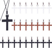 Crocifisso in Legno - 30 Pezzi - Catena Adattabile - Croci Religiose - Legno - Progetto Classico - Corda Nylon Tessuta a Maglia - Rosario
