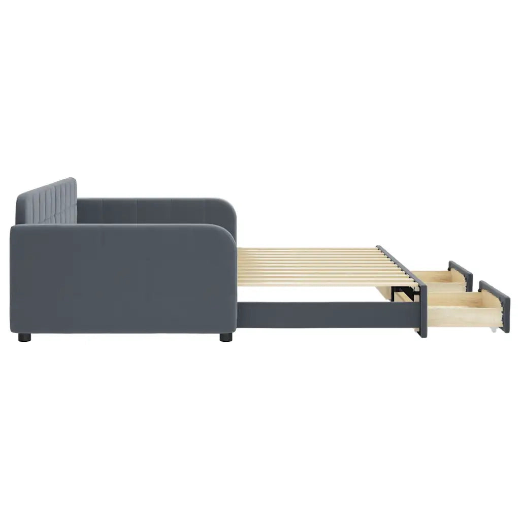 Divano Letto Estraibile Cassetti Grigio Scuro 100x200cm Velluto 3196985