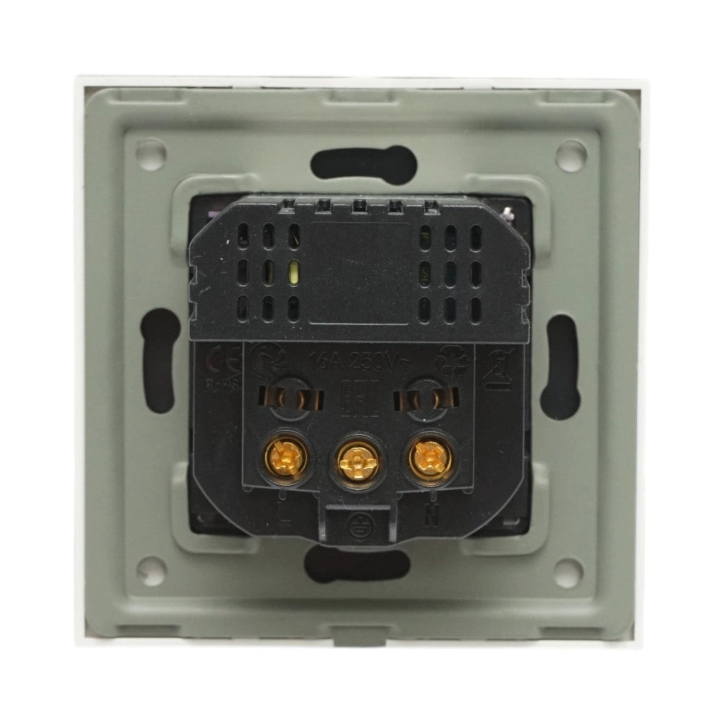 Presa Schuko da incasso bianca 220V, 16A, 2xUSB A+C 20W ricarica rapida, cornice in vetro 86x86x34mm