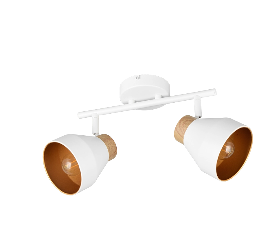 Barra 2 spots, metallo e legno, bianco e oro, L 32 cm, Valentin