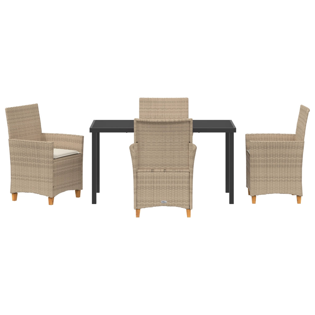 Set da Pranzo da Giardino da 5 Pezzi con Cuscini Beige Polyrattan
