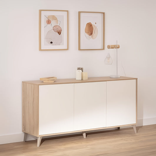 KIKUA PLUS Credenza 3 Ante 154x40x75 cm Rovere Bianco con Ripiani Interni