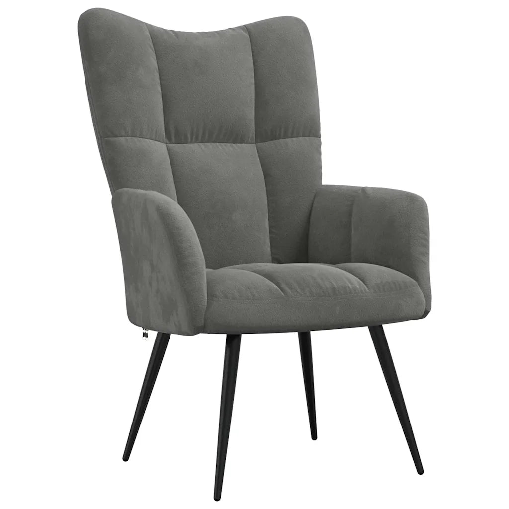Divano Sedia-Poltrona Relax con Poggiapiedi Grigio Scuro in Velluto 369651
