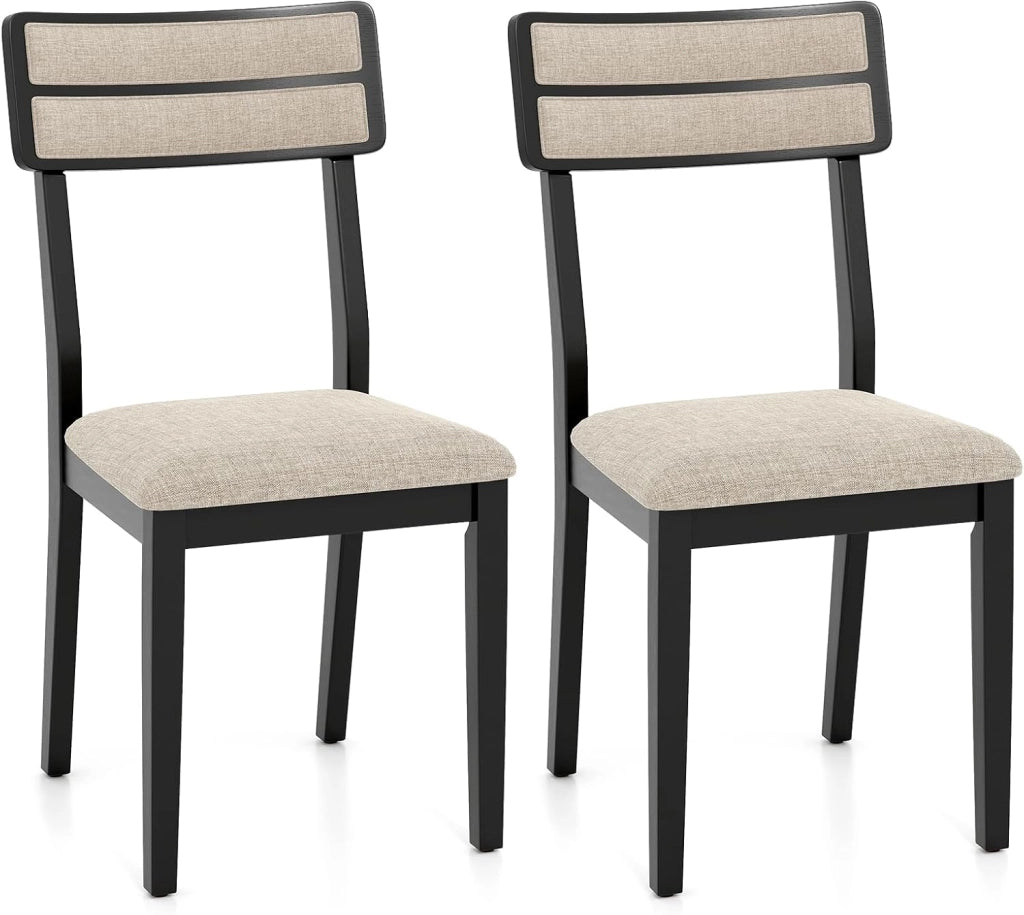 Set di 2 Sedie da Pranzo Moderne, Sedie Cucina in Tessuto con Schienale Inclinato, Gambe in Legno di Gomma e Seduta mbottita, Portata 180 kg, Ideale per Sala da Pranzo, Soggiorno (Nero)