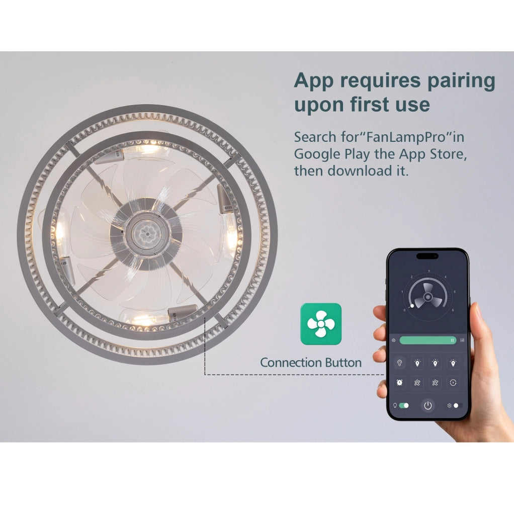 Ventilatore da soffitto ULEVR con cristalli, 6 velocit¨¤, controllo App e telecomando, 4 attacchi E26, argento