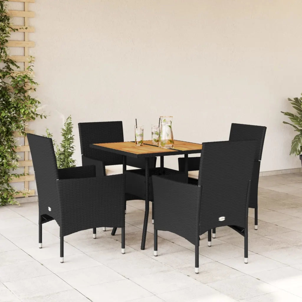 Set Pranzo da Giardino 5 pz con Cuscini Nero Polyrattan Acacia 3278710