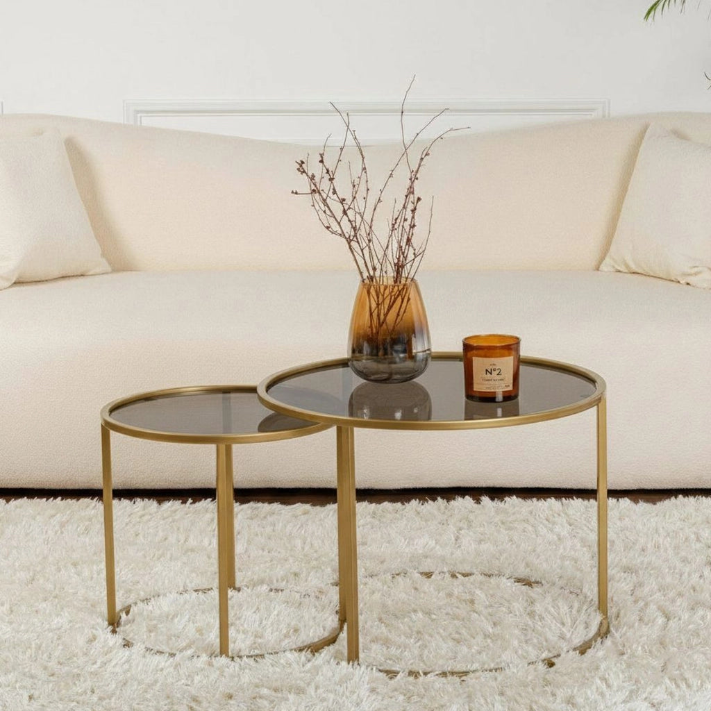 Xaden, Tavolino da Salotto set di 2 Tavolini, 60x60x43h cm oro Bronzo