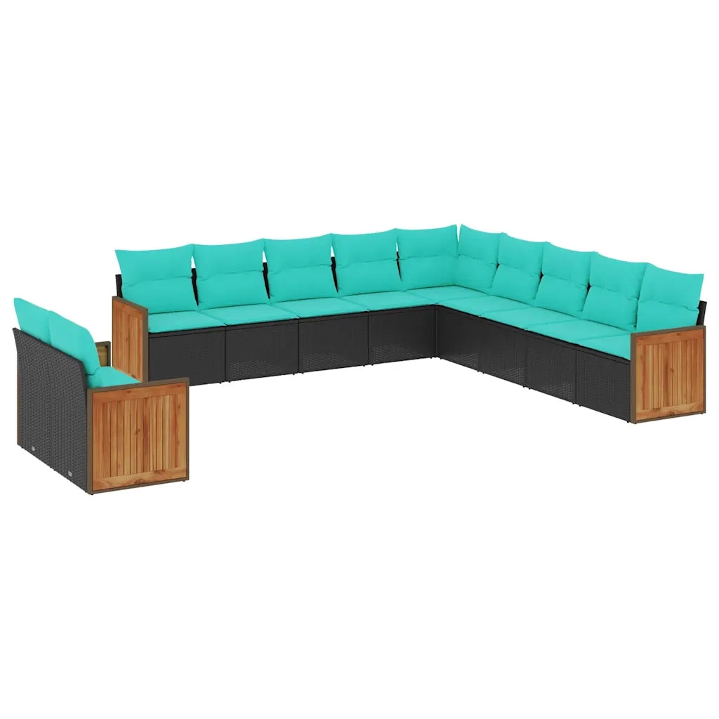 Set Divani da Giardino 11 pz con Cuscini Nero in Polyrattan 3227807