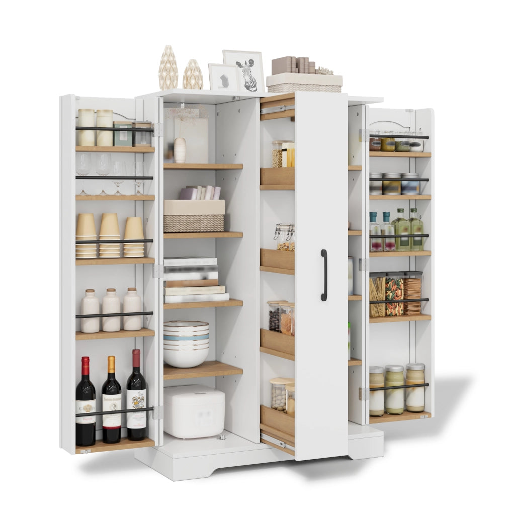 Credenza da cucina con 4 ripiani interni regolabili e vetrina portateglie, 120 × 78 × 35 cm, bianco