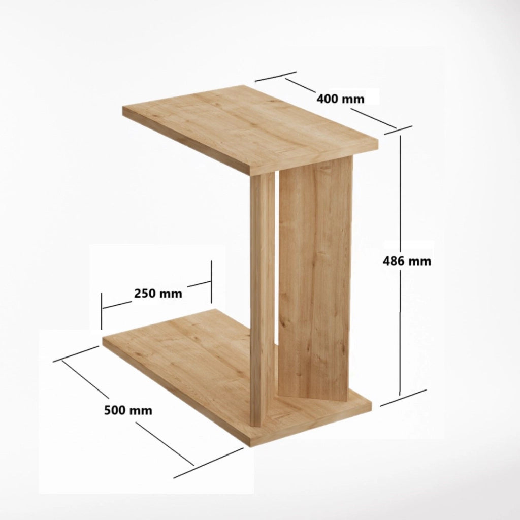 Tavolino in legno "Lun" - 25 x 50 x 48 cm - Beige