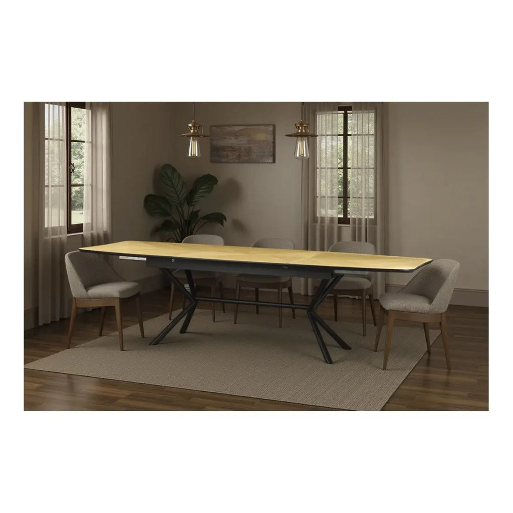 Tavolo da pranzo GRANI – Impiallacciatura di rovere chiaro e metallo – 180-270 cm – Estensibile