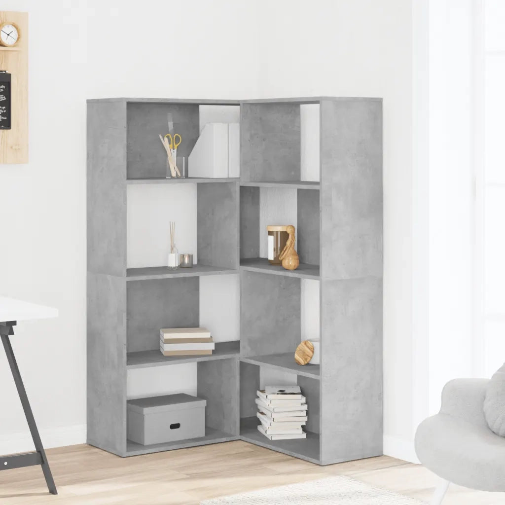 Libreria a 4 Ripiani-Scaffale per Libri-Mobile di Stoccaggio Grigio Cemento 85x85x140 cm in Truciolare
