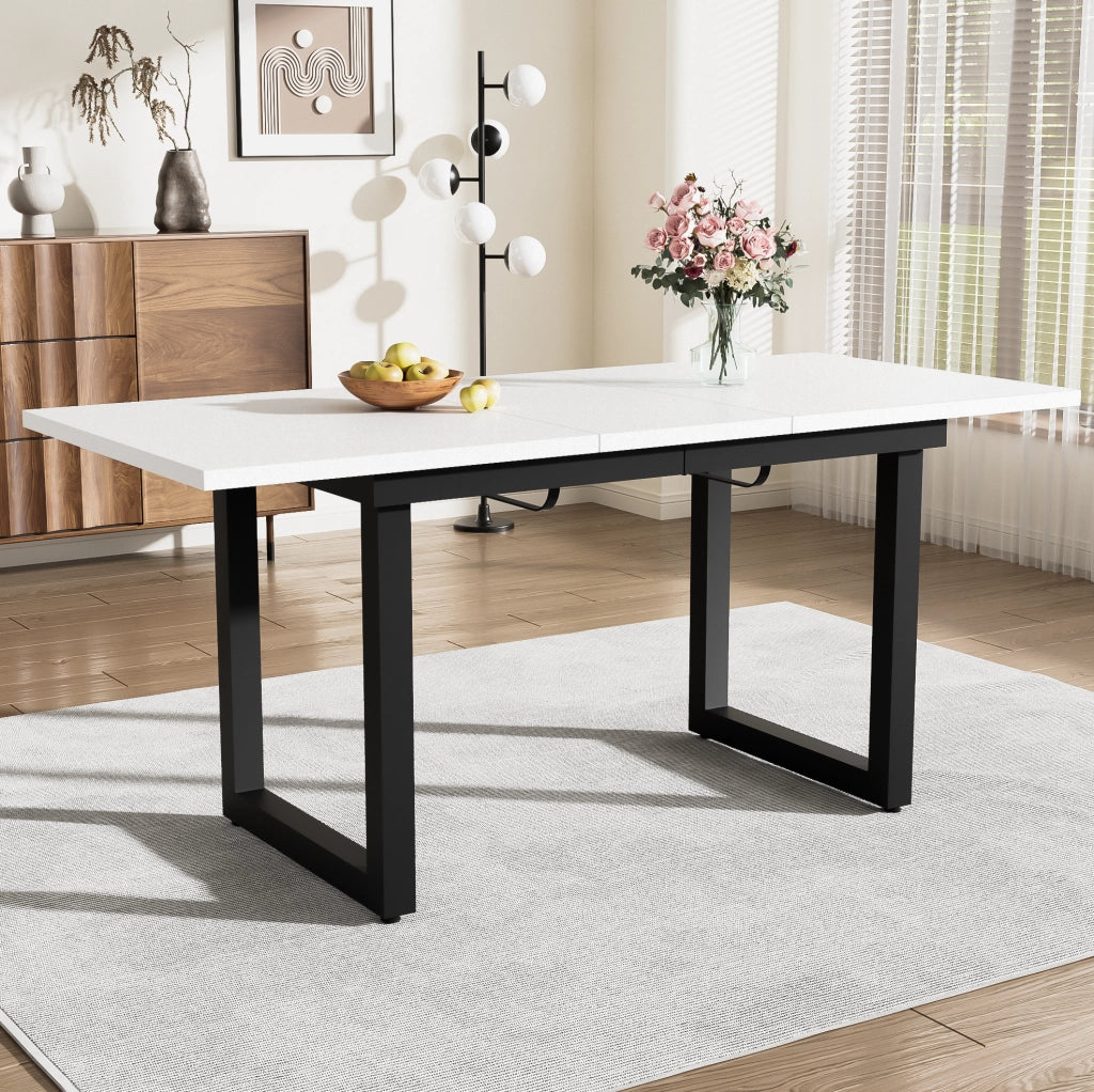 Tavolo da pranzo allungabile in MDF bianco e nero; stile industriale