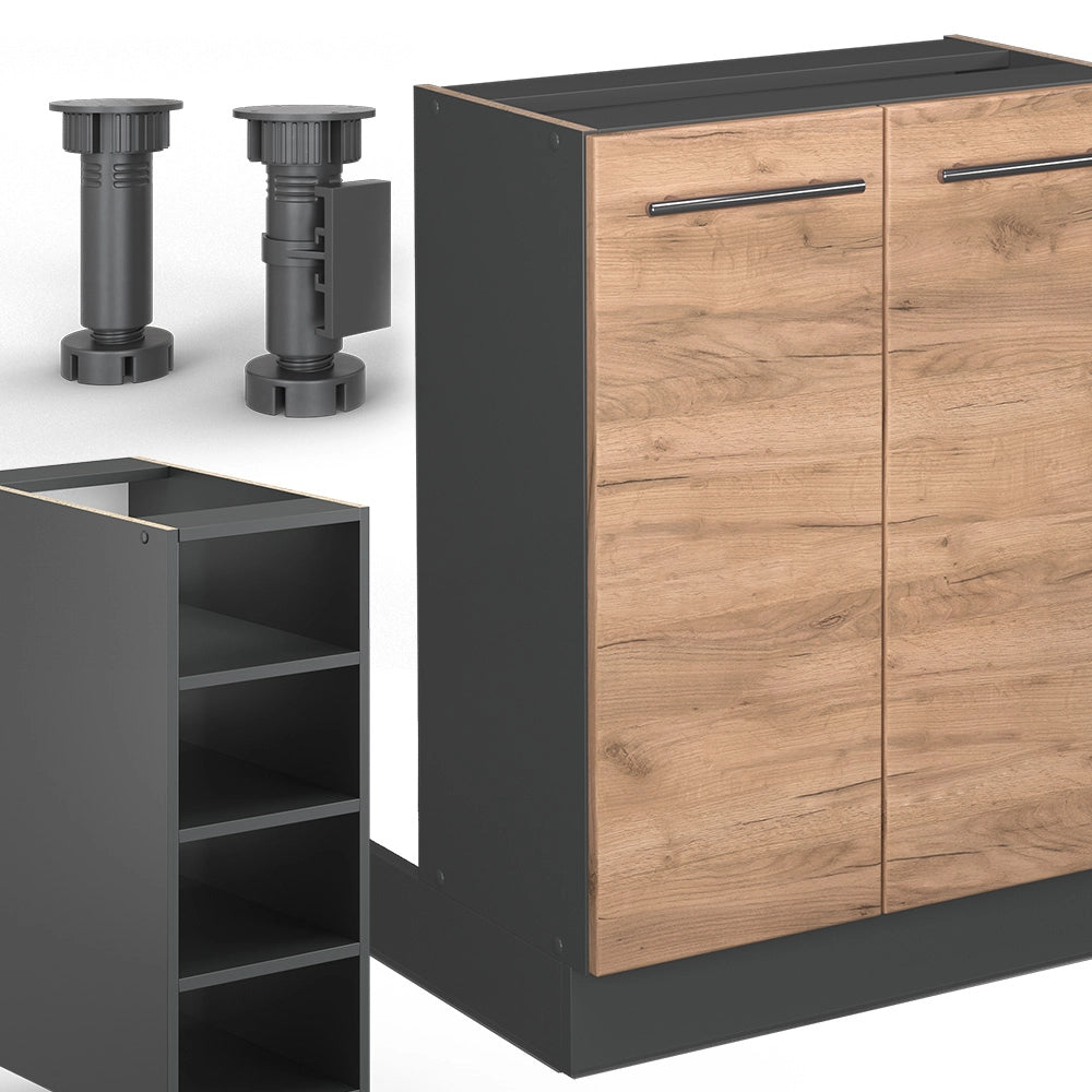 Isola cucina Fame-Line Rovere dorato/Antracite 90 cm senza piano di lavoro Vicco