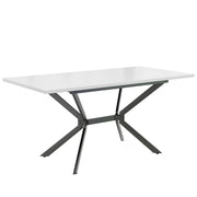 Tavolo da pranzo rettangolare allungabile con gambe in metallo nero; piano bianco per 4-6 persone
