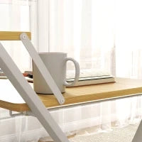 Scrivania Pieghevole con Ripiano Rialzato e Gambe a X, in Legno e Acciaio, 86x66x82 cm, Bianco e color Legno