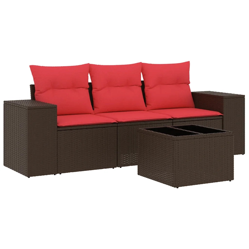 Salotto da Giardino-Set Divani da Giardino 4 pz con Cuscini Marrone in Polyrattan 103881