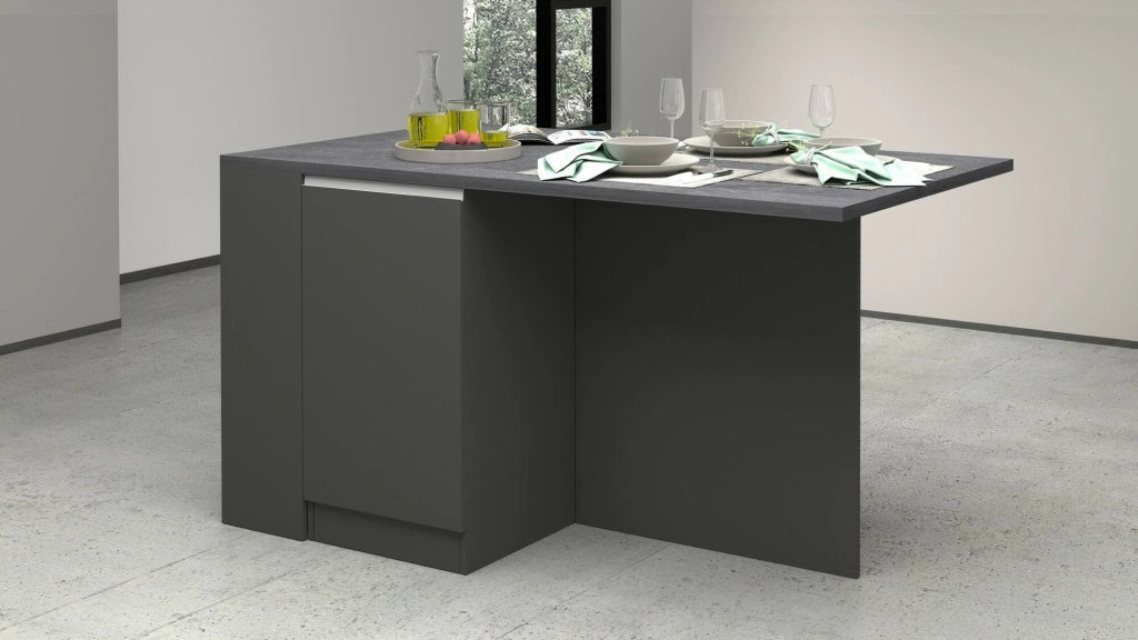 Isola da cucina Abern, Mobile da cucina a 2 ante, Tavolo ausiliario portaoggetti, 100% Made in Italy, 160x90h90 cm, Antracite e Ardesia