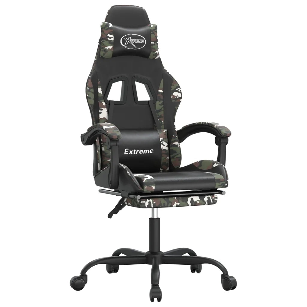 vidaXL Sedia da Gaming con Poggiapiedi Nero e Mimetico in Similpelle
