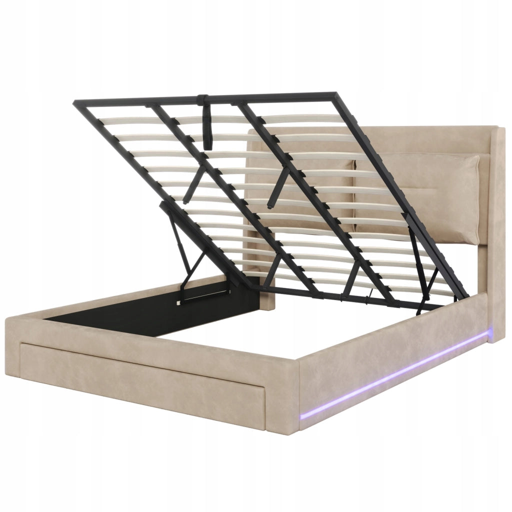 Letto imbottito con LED - Xylo - 180x200 - Beige - Velluto