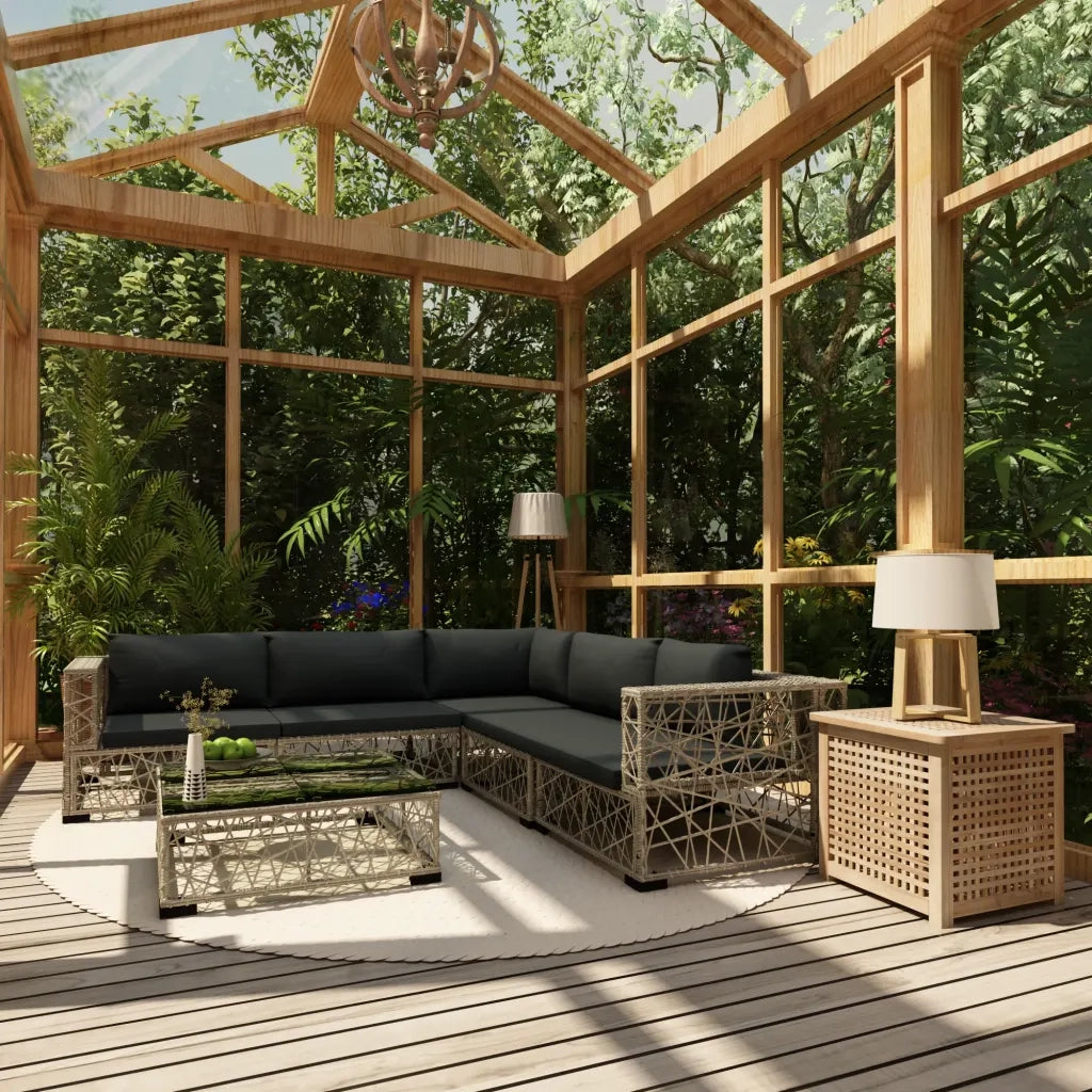 Set Divani da Giardino 6 pz con Cuscini in Polyrattan Grigio 46809