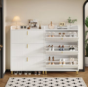 Set di 2 scarpiere a ribalta salvaspazio 80x23x123;5 cm in MDF bianco opaco