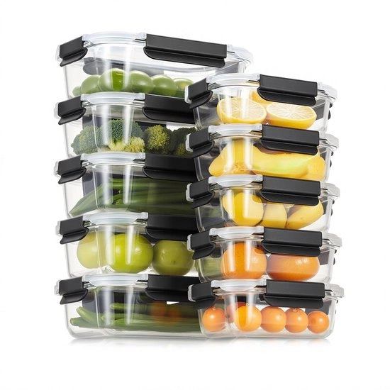 Set di contenitori in vetro con coperchi, 20 pezzi (10 contenitori, 10 coperchi), resistente al lavastoviglie, al microonde e al congelatore, impermeabile, moderno, contenitori per alimenti