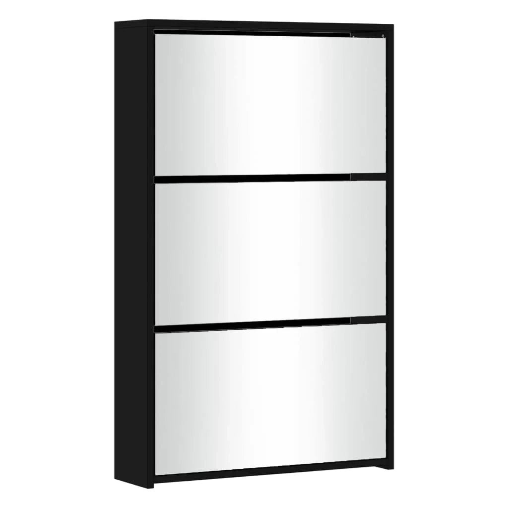 Scarpiera mobiletto portascarpe mobile ingresso/corridoio/soggiorno con specchio 3 ripiani 63 x 17 x 102,5 cm nero 02_0021413